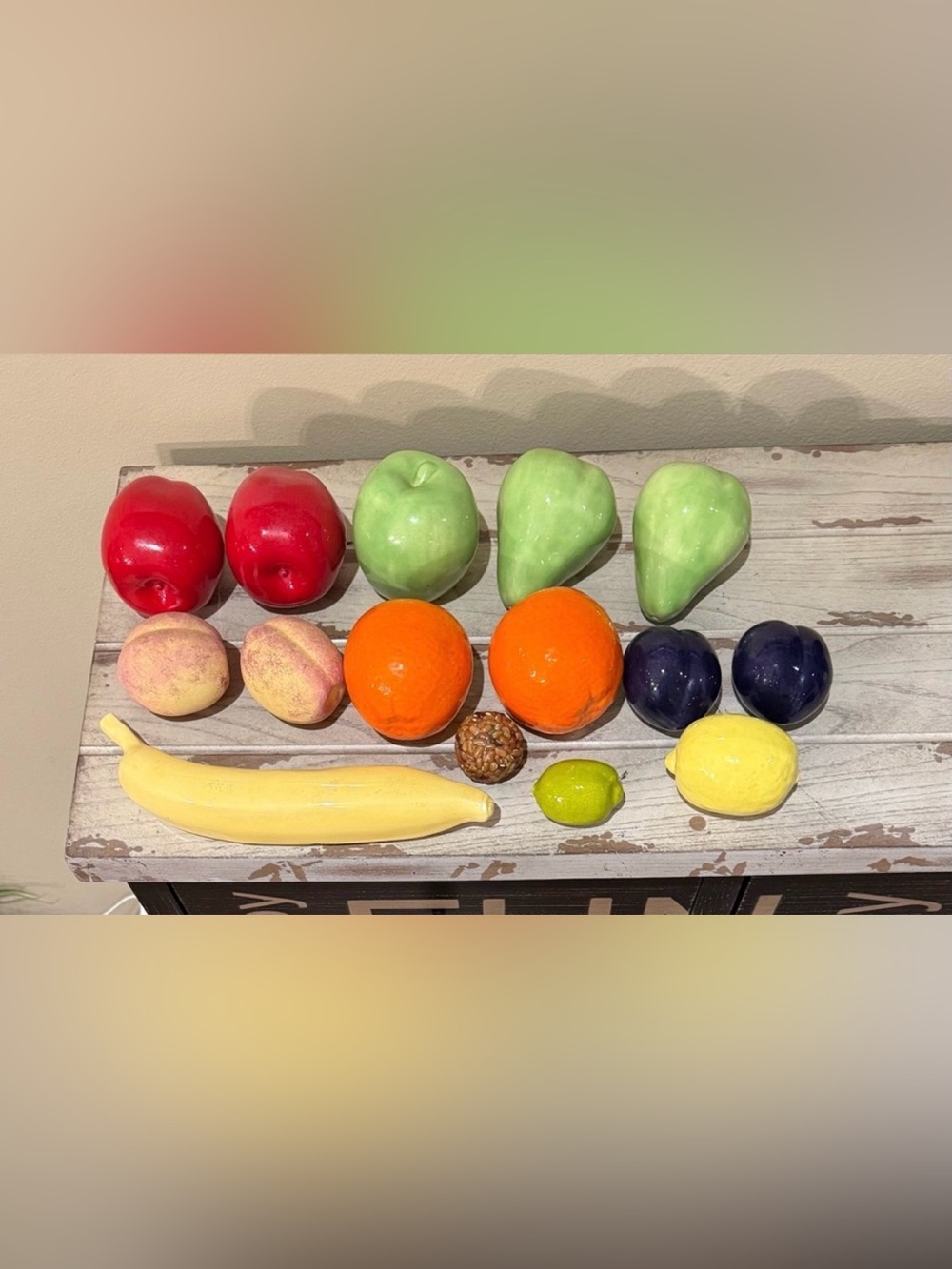 Vtg Ceramic Fruit Set 14 Piece Lot MCM Retro Pop Art Hand Painted Centerpiece